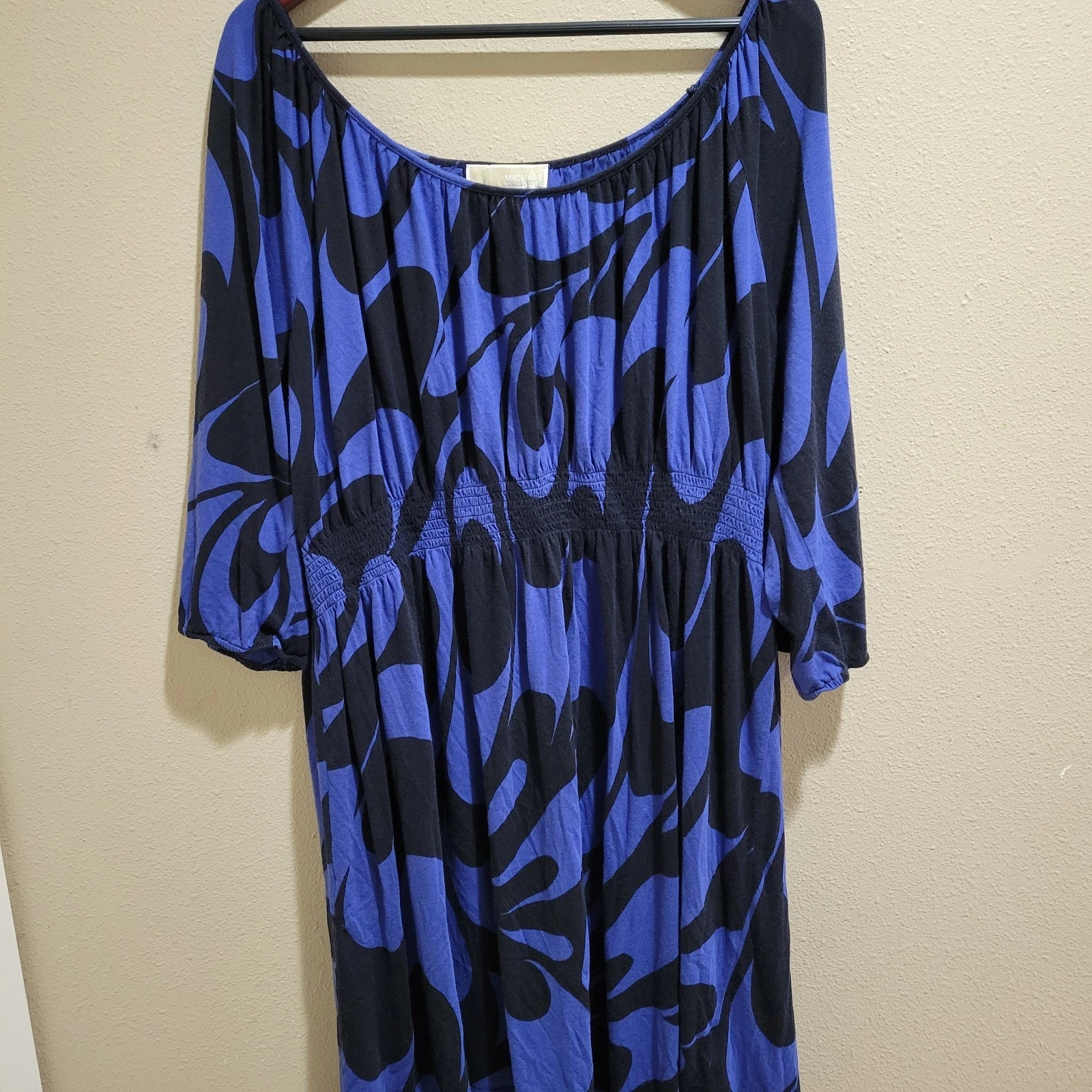 Abito Michael Kors taglie forti 1X blu e nero elastico in vita maniche cotone modal