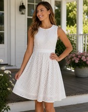 Eliza J White Eyelet Midi Dress Women’s Size 6 Sleeveless Fit & Flare NWT