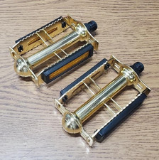 Gold Cage Style Steel Bicycle Pedals 9/16 Pedals BMX Cruiser Lowrider