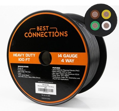 100 ft 14 Gauge 4 Conductor Trailer Wire BEST CONNECTIONS