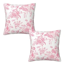 Pink and White Floral Throw Pillow Covers 18x18 Inches Set of 2, Decorative V...