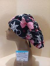 Ornaments & Bows Christmas Women's Euro/Chef Surgical Scrub Hat/Cap Handmade