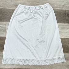 Vtg Half Slip Sz Large White 100 Antron III Nylon USA Made Lace Trim VGC