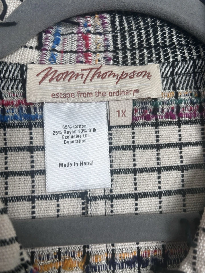 Chaqueta vintage Norm Thompson para mujer 1X colorida palanca flecos retazos blazer Foto 4 de 4