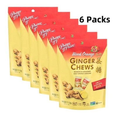 Pack of 6 - Blood Orange Ginger Chews- 4oz -Natural Ginger Candy-Soft Sweets