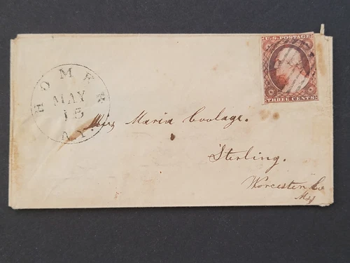 fancy cancel Imperf stamp postal cover 1850's Sterling-Rare reusable cover N.Y.,