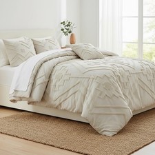 NEW Anthropologie Cream Boho Queen Size Tassel Comforter Bedding Sham Case Set