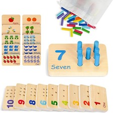 TOOKYLAND Peg Board Toddler Toys, Counting Wooden Toys with 55 Pegs, Wooden...