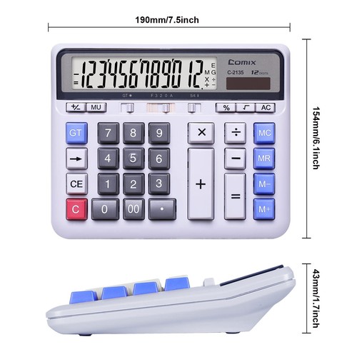 Desktop Calculator Solar Battery Dual Power with 12-Digit Large LCD Display a... - Picture 3 of 9