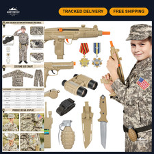 Kids Army Soldier Costume Role Play Set, Deluxe Dress Up Gift for Boys 3-13