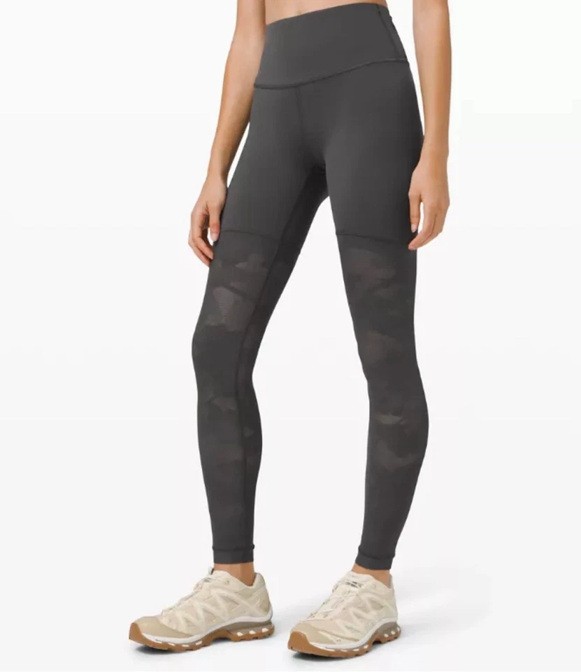 Lululemon 裤子女式 12 Sheer Will 灰色迷彩 HR 紧身 28 英寸灰色黑色迷彩网眼布 — 第 4/4 张图片