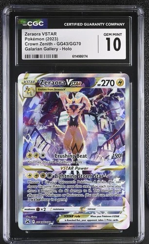 Pokemon TCG Cards Zeraora VSTAR GG43/GG70 Crown Zenith Alt Art CGC 10 GEM MINT