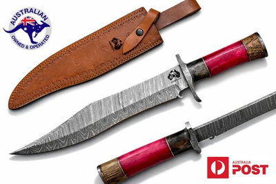 #ad Handmade Damascus Steel 18 Inches Bowie Hunting Knife Bone amp; Wood Handle W09A AU $159.00