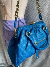 Marc Jacobs Quilted Handbag Shoulder Bag Chain Gold Blue