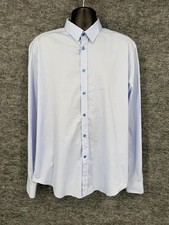 Versace Collection Dress Shirt Mens 18 45 Blue Solid Classic Fit Cotton LS