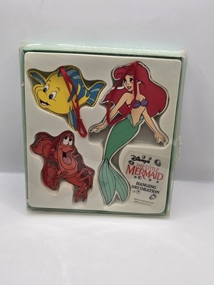 RARE Little Mermaid Ornament Wood 3 Flounder Sebastian Kurt Adler Disney 1992