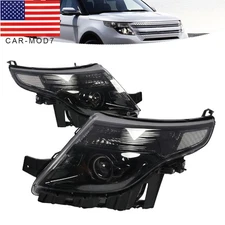PAIR BLACK CLEAR CORNER PROJECTOR HEADLIGHT LH+RH FOR 2011-2015 FORD EXPLORER