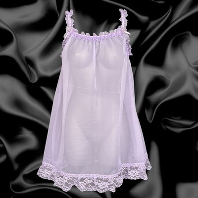 Flieder transparent weich Nylon Sissy Baby Puppe Rüschen Spitze Nachtwäsche