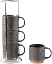 Coffee Mug Set (4-Piece), 16 oz Stackable Coffee Mug Set (Matte Gray)