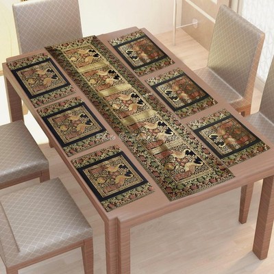 Bohemian Brocade Jacquard Center Table Runner Placemat Set 60 In Peacock Party
