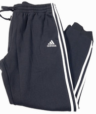 Adidas Fleece Mens Sz XL Tapered Cuff 3-Stripes Sweat Pants Black/White