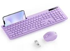 Purple Keyboard and Mouse Wireless, seenda Full-Size Keyboard with Phone Holder