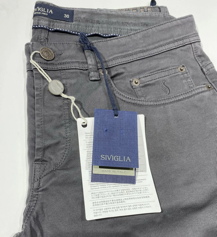 Pantalones de mezclilla Siviglia gris oscuro pierna recta 36x34 nuevos con etiquetas hechos en Italia Foto 3 de 4