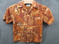 Vintage 60s/70s Guam Sportswear Hawaiian Polynesian Tiki Men Medium Button Shirt