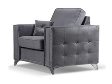 Alaska Armchair Grey Plush Velvet Lounge Chair Accent Sofa Seat Modern Chair