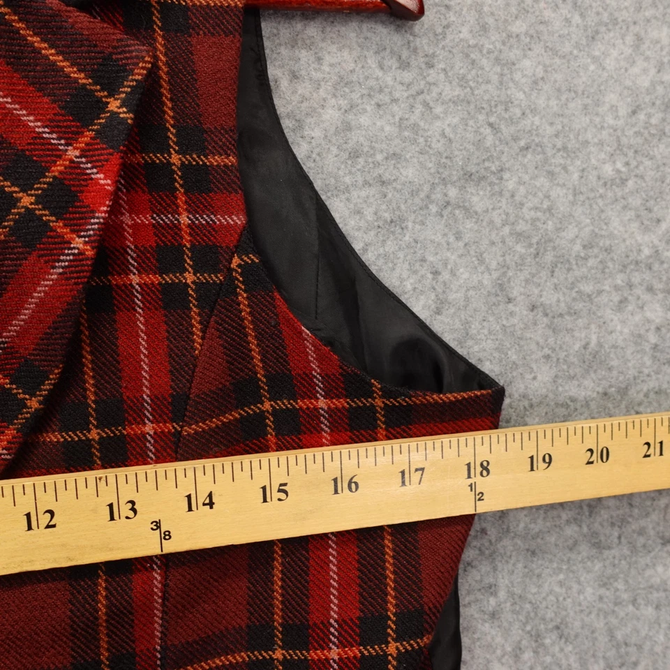 Chaleco corto a cuadros escoceses de tartán para mujer PEQUEÑO chaleco de solapa ajustado borgoña VAN HEUSEN Foto 4 de 4