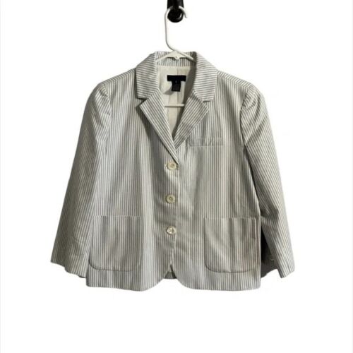 J. Crew Jacket Kids 6 Grey Blazer Striped Seersucker White Lined Wedding Picture