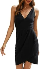 Manydress Women's Bodycon Sleeveless Deep V Neck Pencil Slim Dress, Black, XL