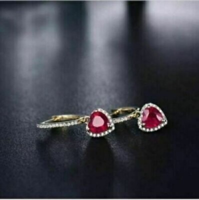 3Ct Lab Created Pink Ruby Women's Drop & Dangle Earrings 14K Yellow Gold Finish