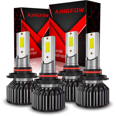 AJHGFOW 9005 + 9006 Combo 4 LED Headlight Kit Bulbs High Low Beam White 80000LM