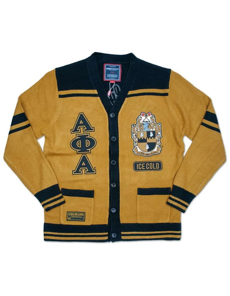 ALPHA PHI ALPHA FRATERNITY WOOL CARDIGAN SWEATER GOLD SWEATER TOP