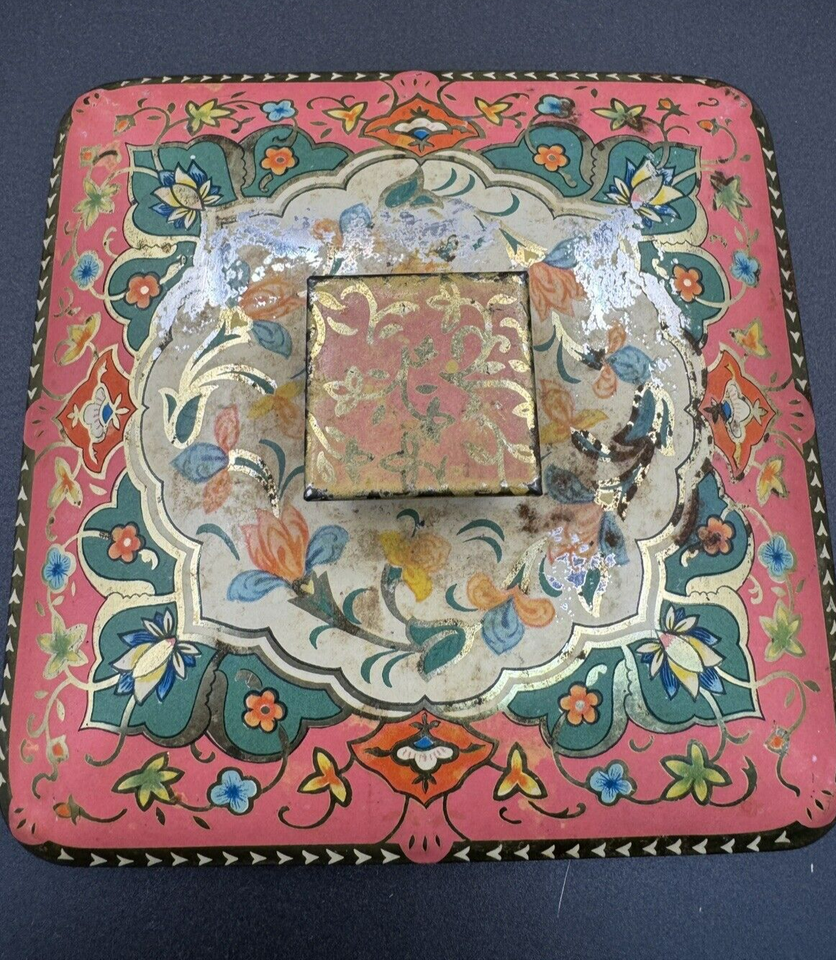 VTG Baret Ware Enameled Tin Box, Art Grace 119, England, Pink w/ Tree