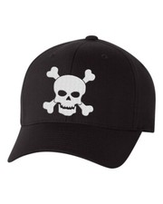 Skull and Crossbones Black Flex Fit Hat, Black Baseball Hat with Skull