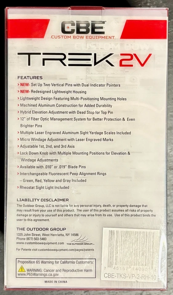 CBE Trek 2V .010 Archery Sight 2 Vertical Pins Left Hand New - Image 2 of 2