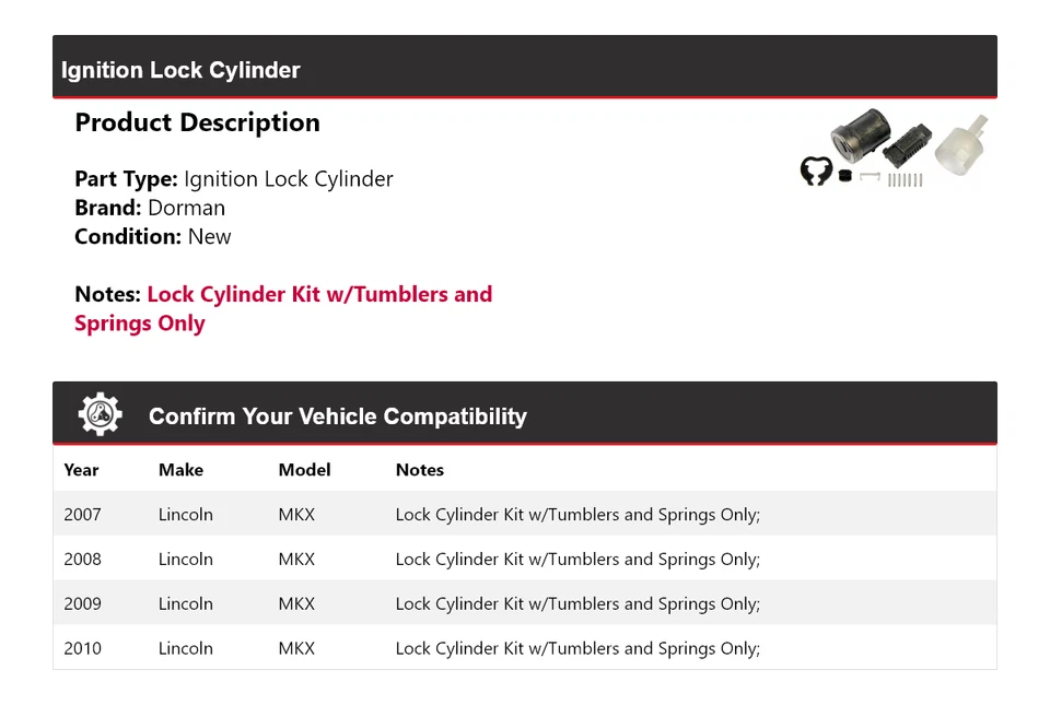 Para 2007-2010 Lincoln MKX Dorman cilindro de trava de ignição 2008 2009 - Imagem 2 de 4
