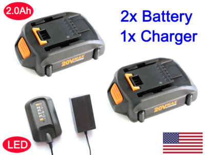 2x 2 0ah 20v Max Lithium Battery For Worx Wa3520 Wa3525 Wa3512 Wa3732 Charger Ebay