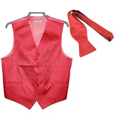 New Formal Men's paisley Tuxedo Vest Waistcoat Free Style Self-tie Bow tie Coral