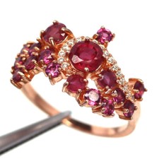 Gemstone Red Ruby, Rhodolite Garnet  Zircon Jewelry Ring 925 Silver Size 7.75