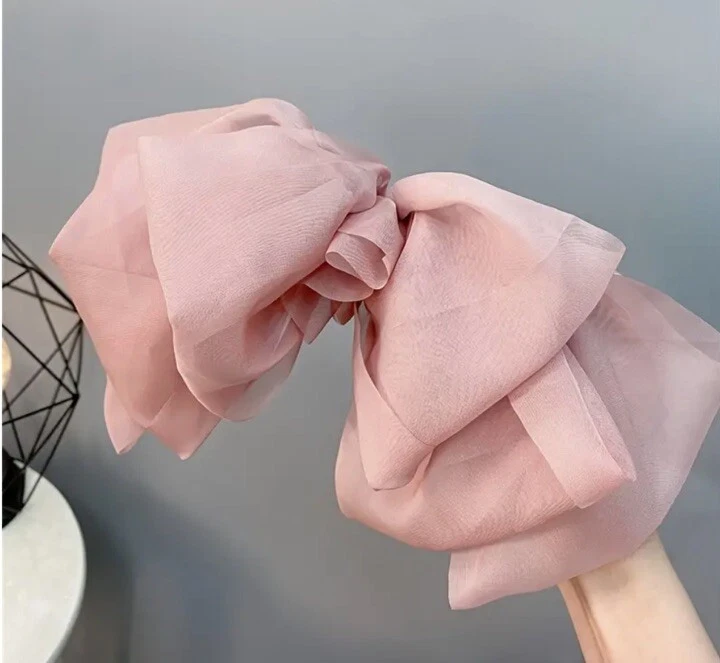 Pinza de pelo de gasa rosa de doble capa elegante lazo grande todo tipo de cabello antideslizante Foto 2 de 4