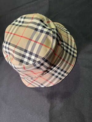 BURBERRY ITALY MADE UNISEX BUCKET HAT CAP CHECK STRIPE SIZE 