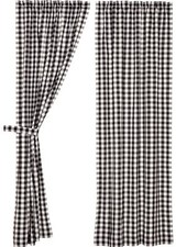 84" L Black White Farmhouse Curtains Cotton Lined Tie Backs Annie Buffalo Check