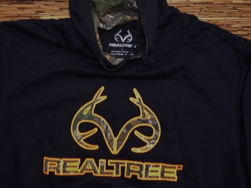 REALTREE LOGO HERREN MITTELSCHWER SCHWARZ MIT TARNFARBENBESATZ BAUMWOLLE/POLY HOODIE LISTE $ 70 - Bild 3 von 5