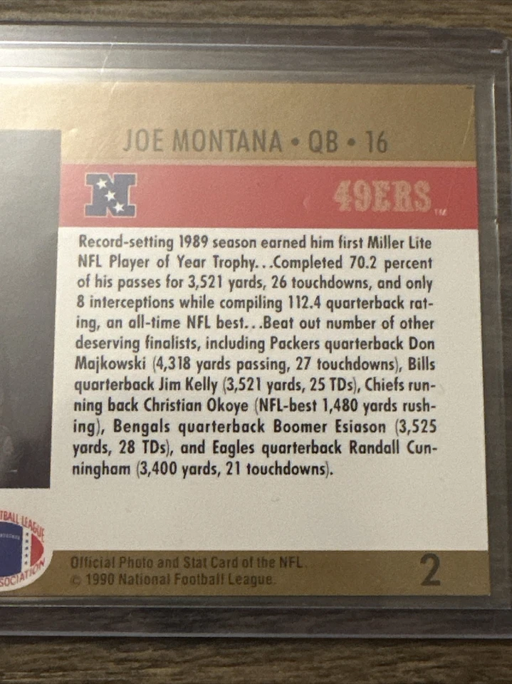(2) Joe Montana San Francisco 49ers 1990 Pro Set #2 Error Card READ DESCRIPTION - Image 3 of 4
