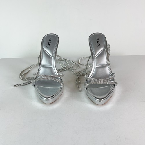 Aldo NWOB Women Izabella Rhinestone Embellished Strappy Heeled Sandal Silver 10 - Picture 7 of 13
