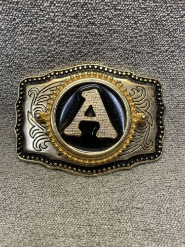 Vintage Initial A Black Gold Tone Belt Buckle KG Fashion Accessories