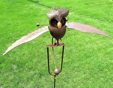 Wing Flapping Kinetic Metal Brown Owl Rocking Yard Stake Wind Spinner Wing Flapping Kinetic Metal Brown Owl Rocking Yard Stake Wind Spinner - Image 1